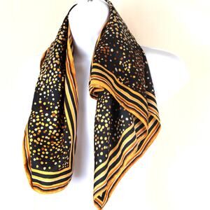 Gold Black Satin Vintage Square Scarf  28x28